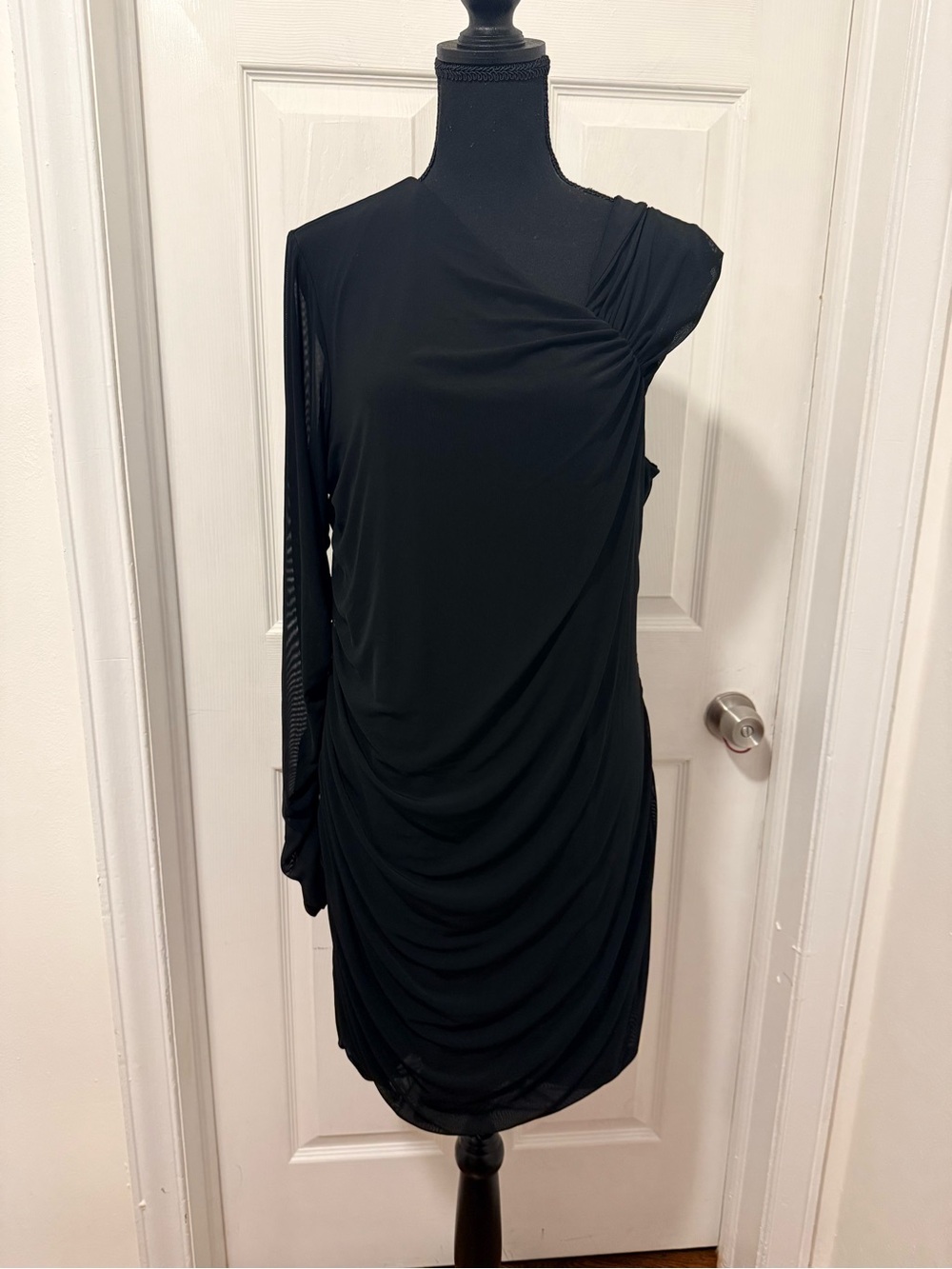 Express asymmetrical draped black dress